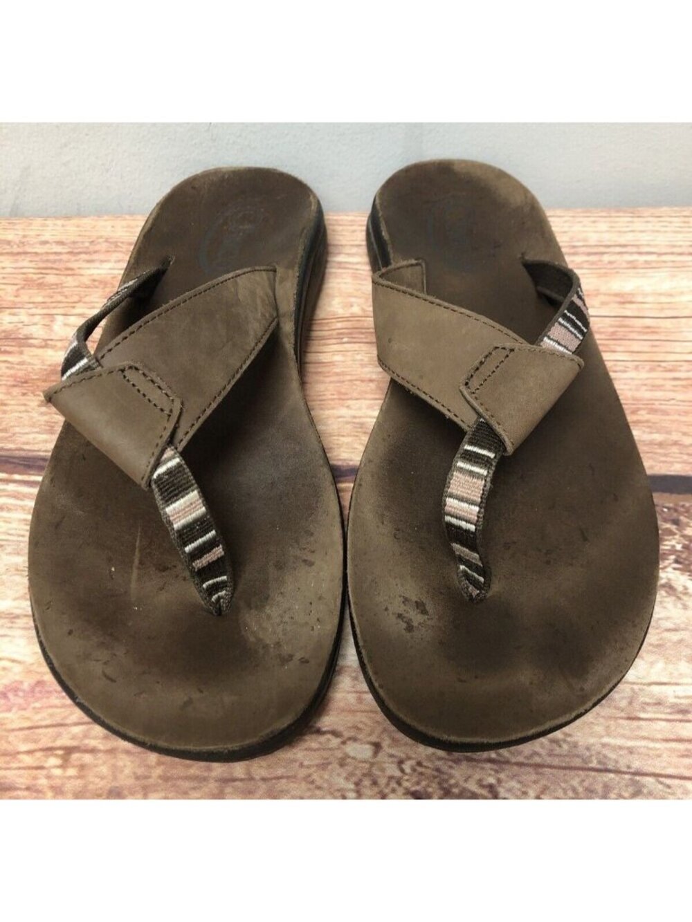 CHACO Womens 10 Flip Flop Thong Sandals Brown Leather Flats Shoes